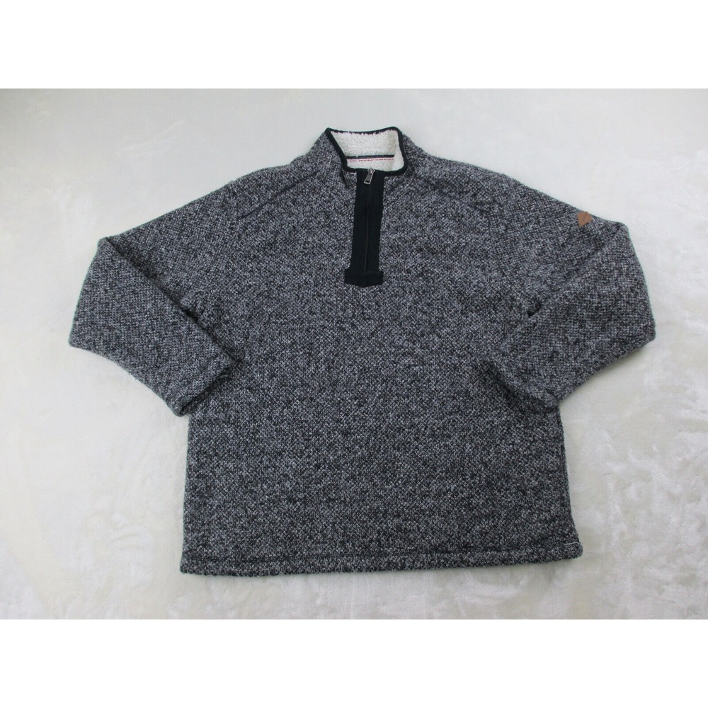 Orvis Sweater Mens Large Black Pullover 1/4 Zip Sherpa Lined Outdoors Casual